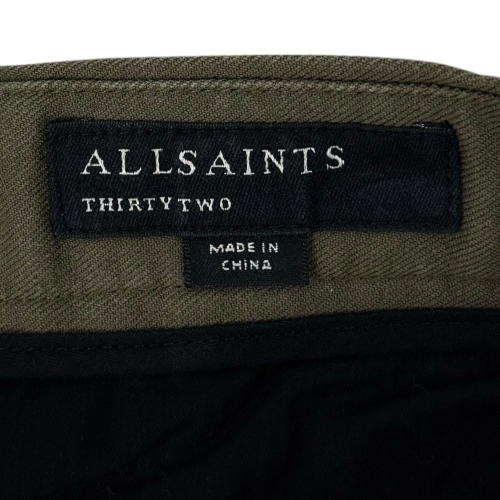 Allsaints Mens 32 X 25 Pants Tallis Pleated Cropped Trouser Green Cotton Wool - Picture 9 of 13